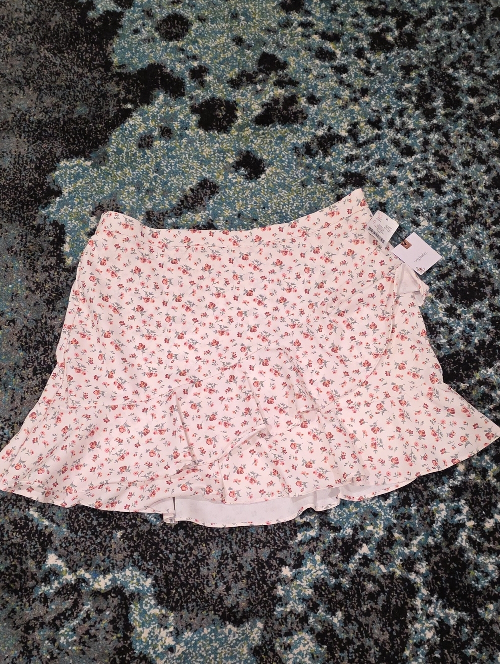 Floral Ruffle Hem Skater Skirt - Cream with Peach Floral